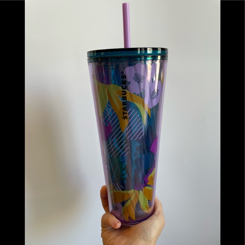 Starbucks Purple/blue Floral Twist Plastic Cold